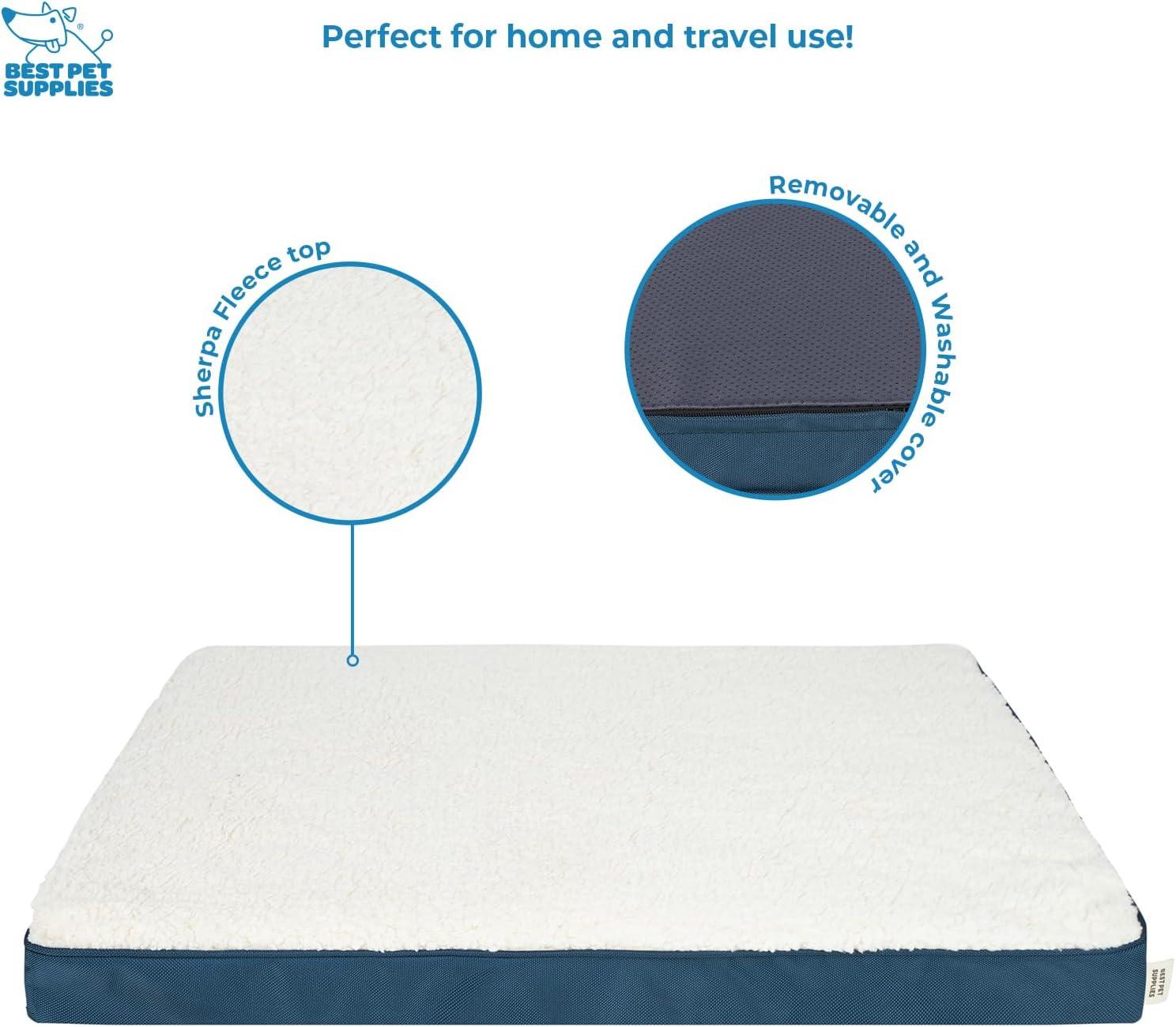 Small Blue Orthopedic Waterproof Dog Bed with Sherpa Fleece