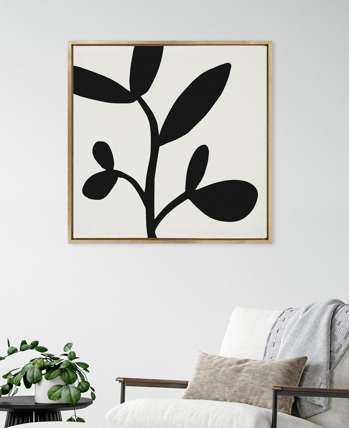 Kate and Laurel Sylvie Modern Botanical Neutral Abstract 2 Framed Canvas Wall Art by The Creative Bunch Studio, 30x30 Bright Gold, Decorative Botanical Print for Wall