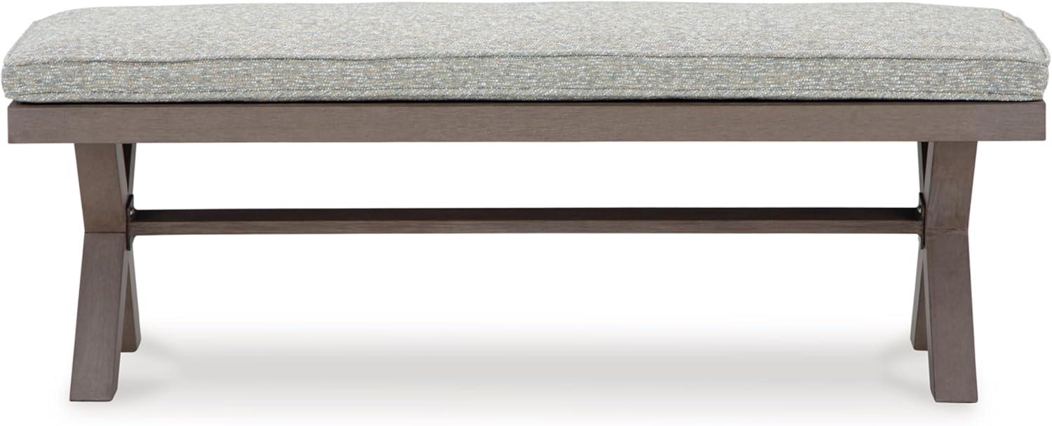 Light Brown and Gray Outdoor Dining Bench with Cushion