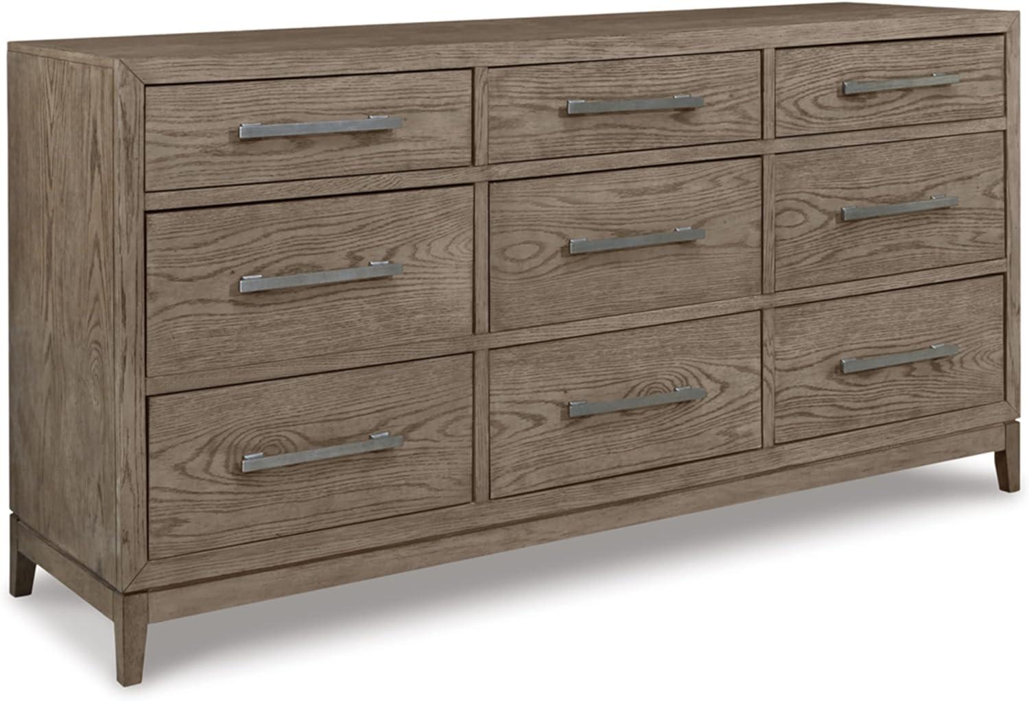 Gray Oak 9-Drawer Dresser with Soft Close and Felt Lined Drawers