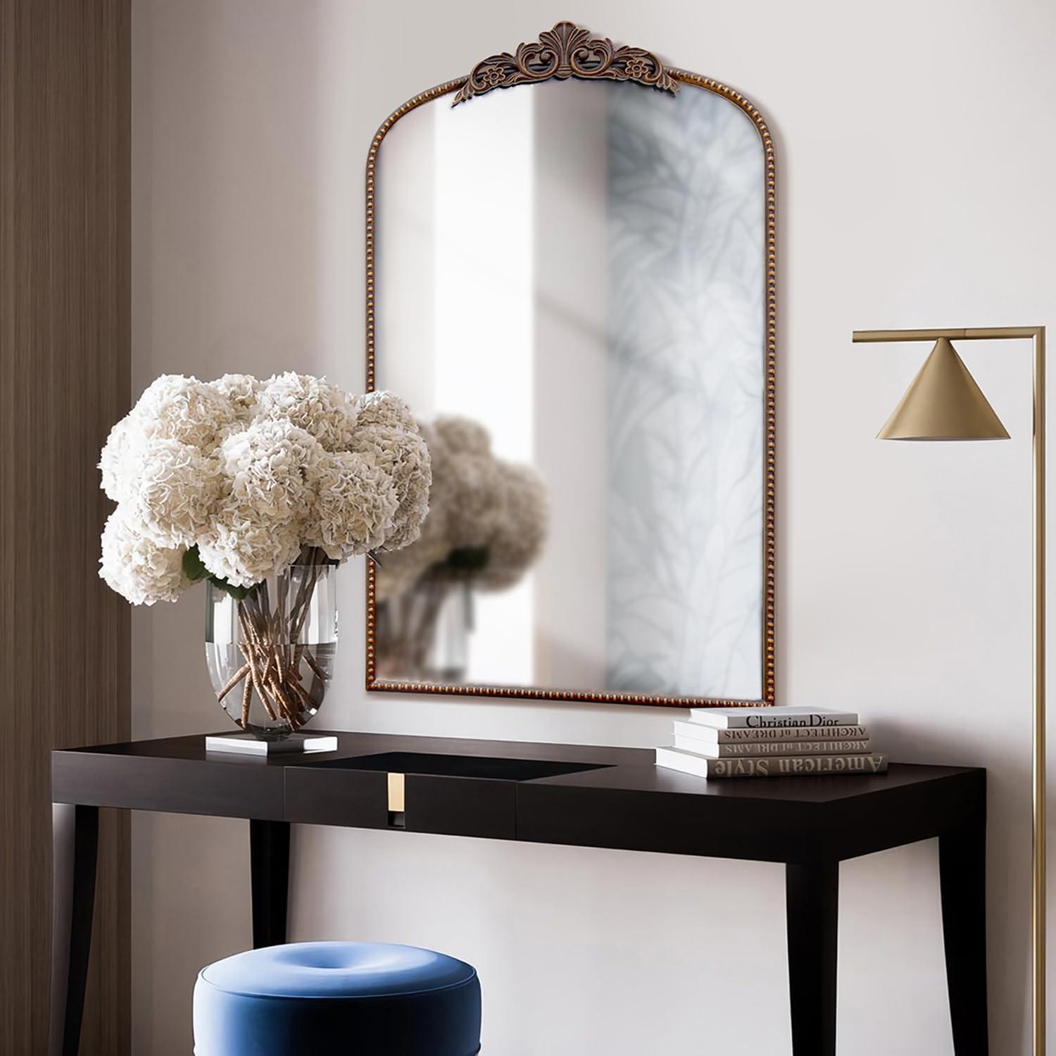 Micasso Black Vintage Wall Mirror, 24x36 Inches Black Decorative Mounted Traditional Arched Mirror for Bathroom Bedroom Living Room, Entryway, Home Wall Decor