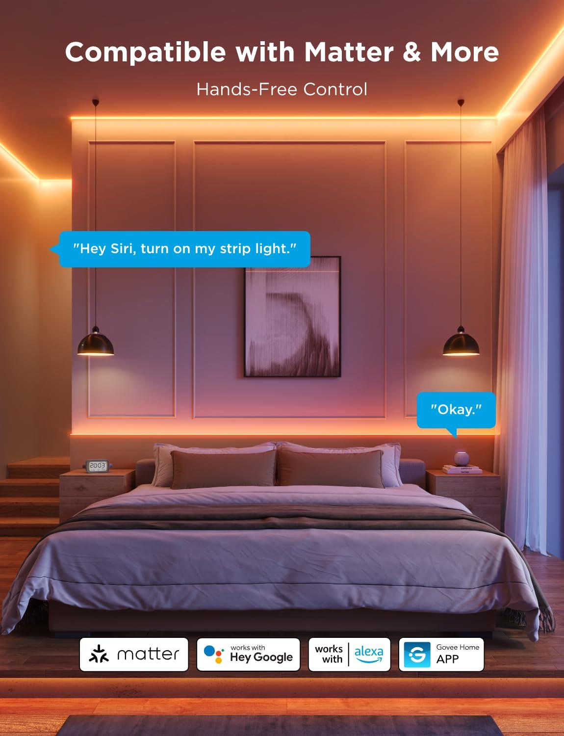 Govee COB LED Strip Light Pro, LED Lights for Bedroom Compatible with Alexa, Google Assistant and Matter, RGBICW Light with Warm White, Smart Strip Light, Color Changing, for Cabinet, 16.4ft