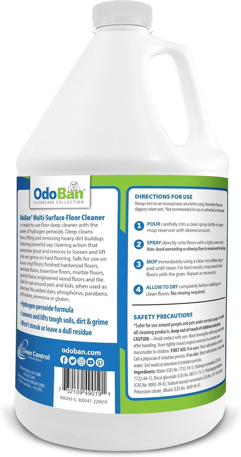 OdoBan Ready-to-Use Multi-Surface Floor Cleaner, Powerful Hydrogen Peroxide Formula, 1 Gallon
