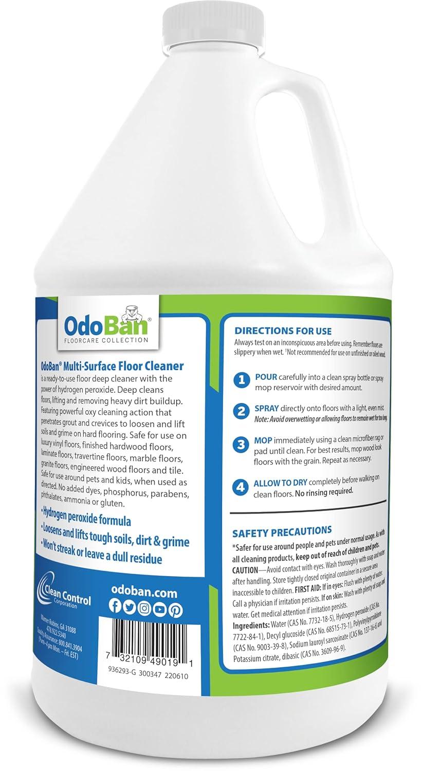 OdoBan Ready-to-Use Multi-Surface Floor Cleaner, Powerful Hydrogen Peroxide Formula, 1 Gallon