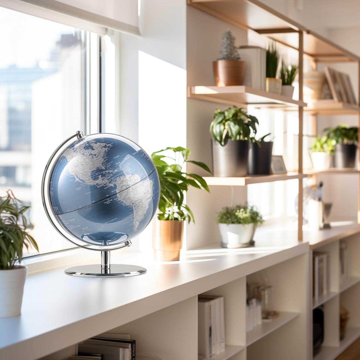 Torre & Tagus 8" Blue Desk Globe For Office Home on Metal Stand - Earth Globes For Adults as Home Decor Earth Globe in Educational Home, World Globes With Stand For Living Room, Home Office (Latitude)
