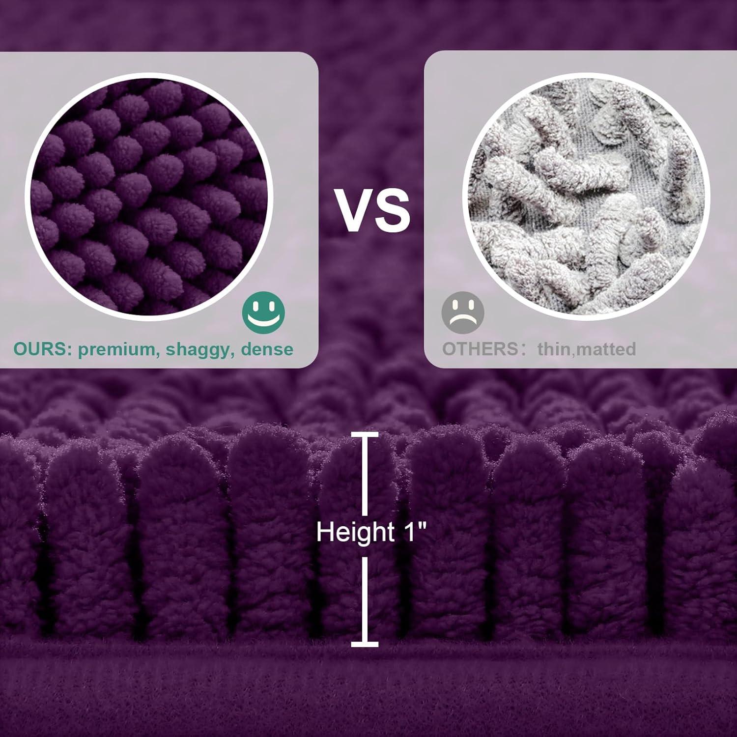 HOMEIDEAS 3 Pieces Dark Purple Bathroom Rugs Set, Ultra Soft Non Slip Bath Rug and Absorbent Chenille Bath Mat, Includes U-Shaped Contour Rug, Bath Mat and Toilet Lid Cover, Perfect for Bathroom Floor
