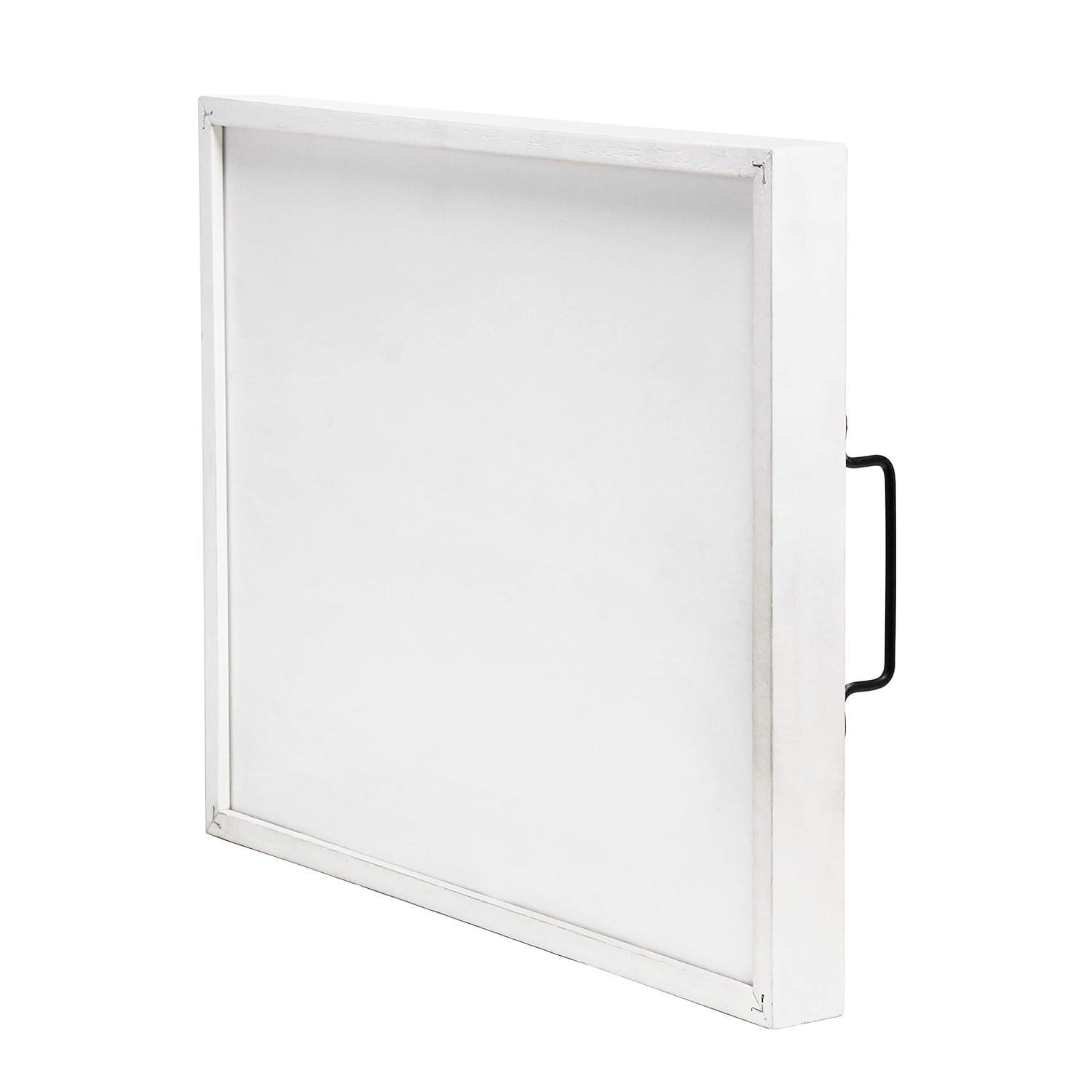 Elegant Designs 15.5" x 12" Decorative Wood Serving Tray, "Welcome", White Wash