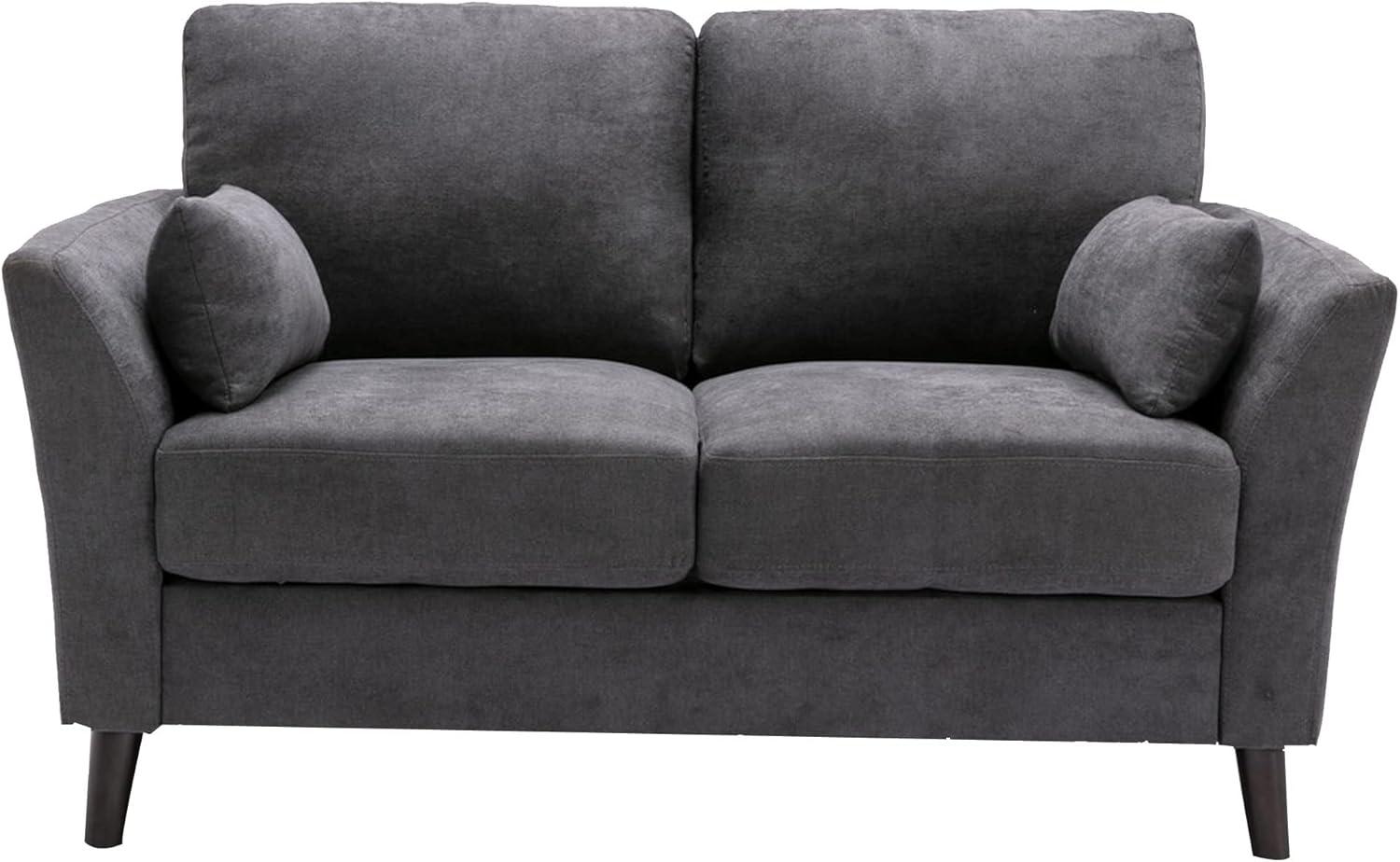 Benjara Otto 57 Inch Loveseat, Throw Pillows, Padded Cushions, Dark Gray Velvet