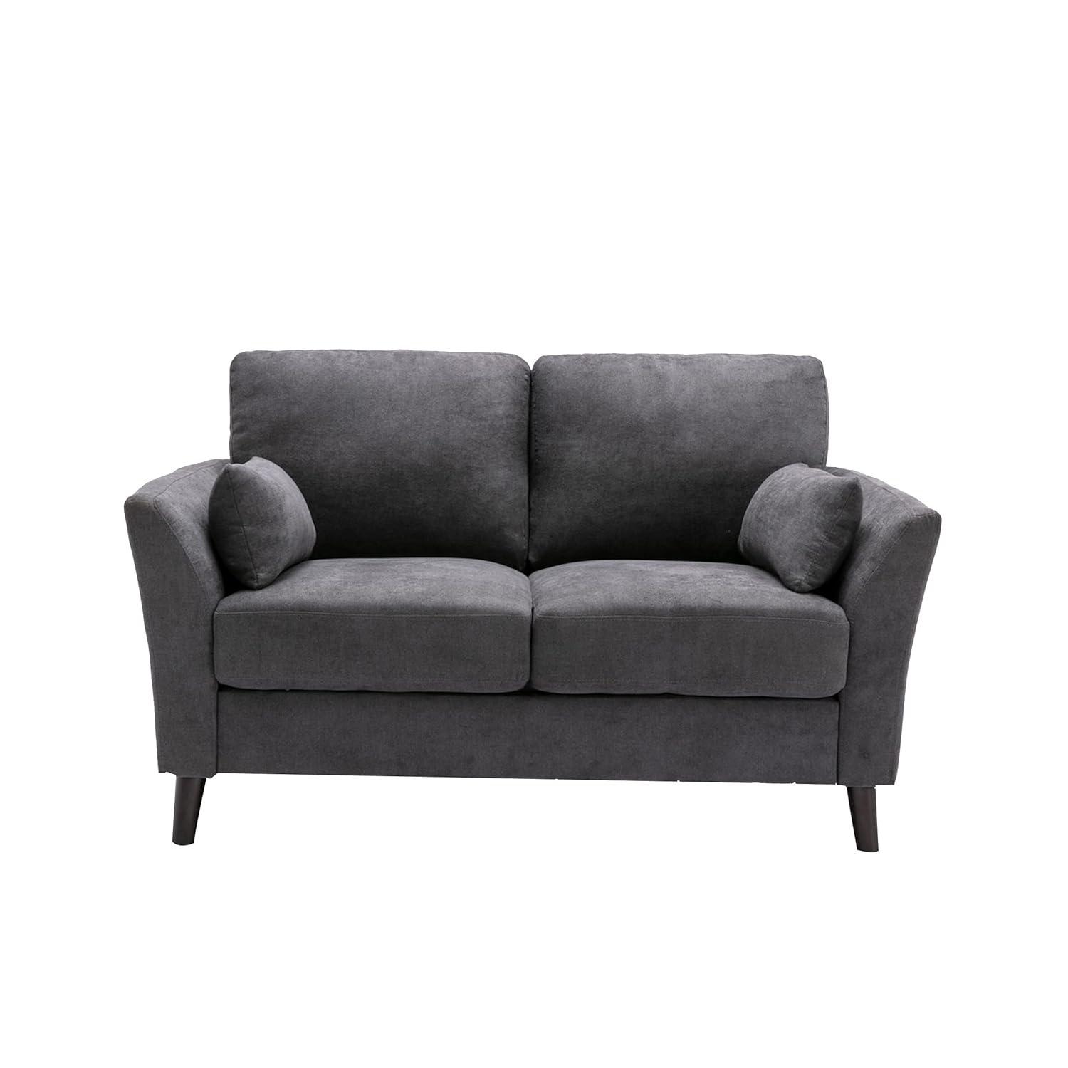 Benjara Otto 57 Inch Loveseat, Throw Pillows, Padded Cushions, Dark Gray Velvet