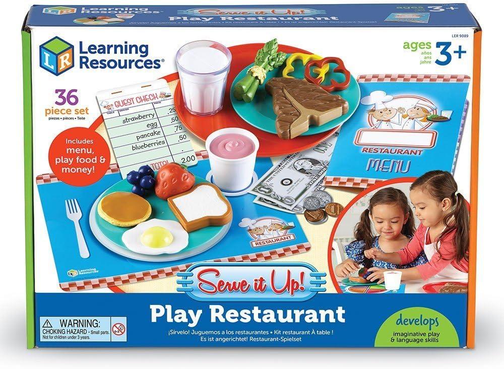 Learning Resources Serve It Up Play Restaurant - 36 Pieces, Boys and Girls Ages 3+, Food Play Set, Pretend Play For Toddlers