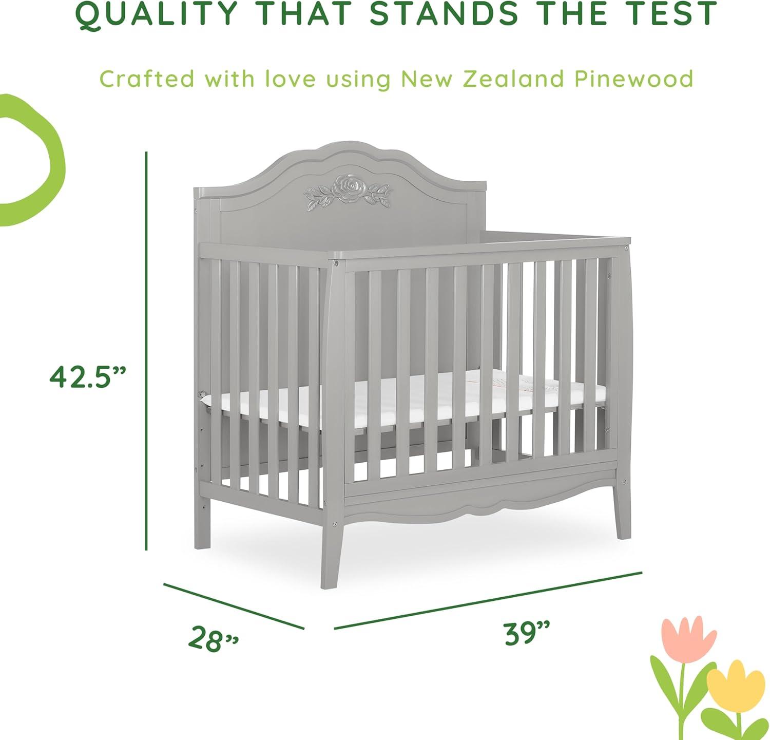 Dream On Me Jasmine 4-in-1 Convertible Mini Crib, New Zealand Pinewood, White