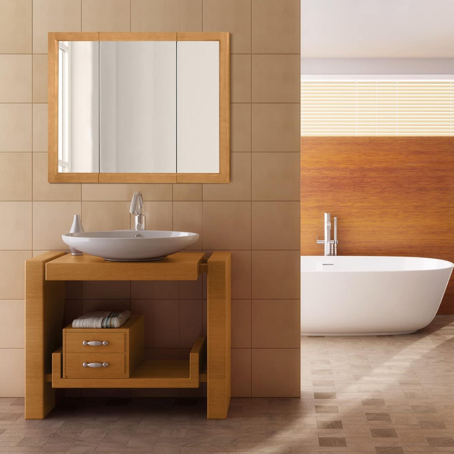 Design House 36" Tri-View Wall Mount Bathroom Medicine Cabinet, Nutmeg Oak