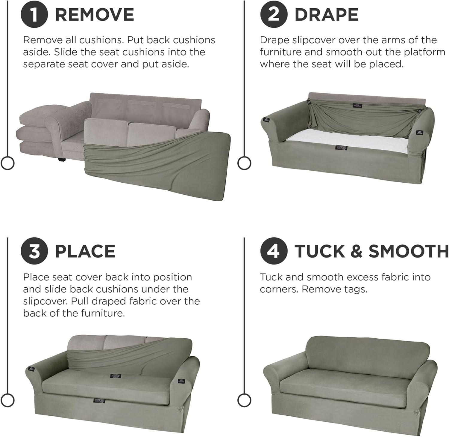 Zenna Home Pixel 2-Piece Stretch Sofa Furniture Slipcover, Dark Olive Green