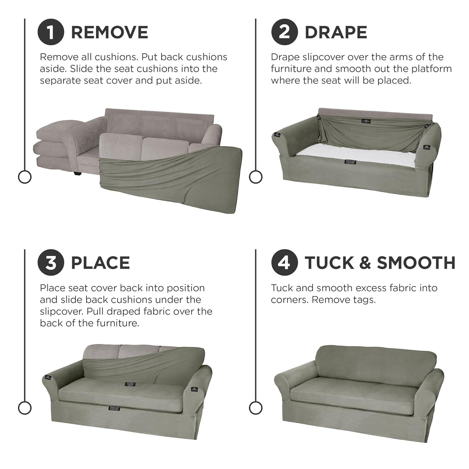 Zenna Home Pixel 2-Piece Stretch Sofa Furniture Slipcover, Dark Olive Green