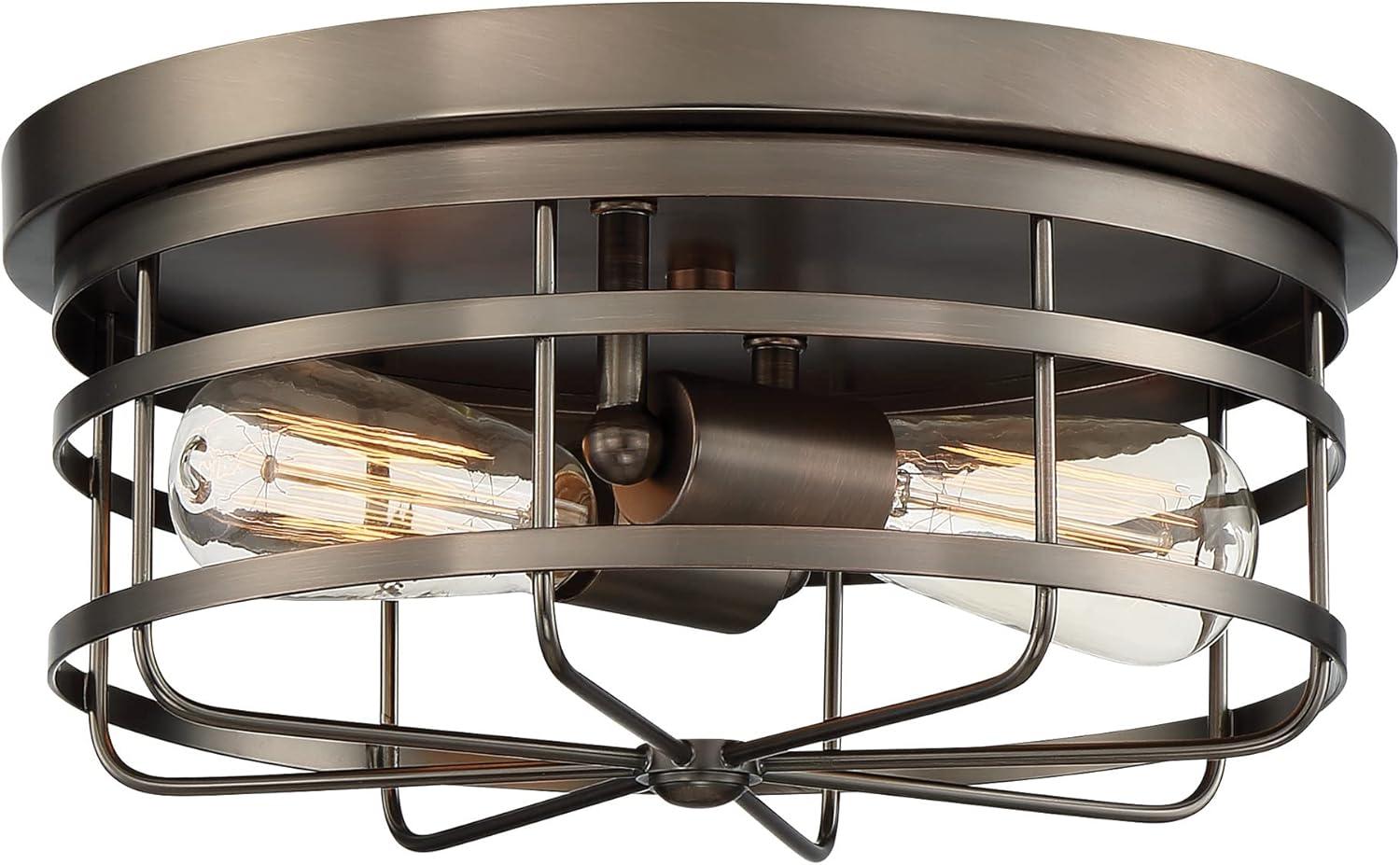 Bronze and Clear Glass Drum Flushmount Ceiling Light