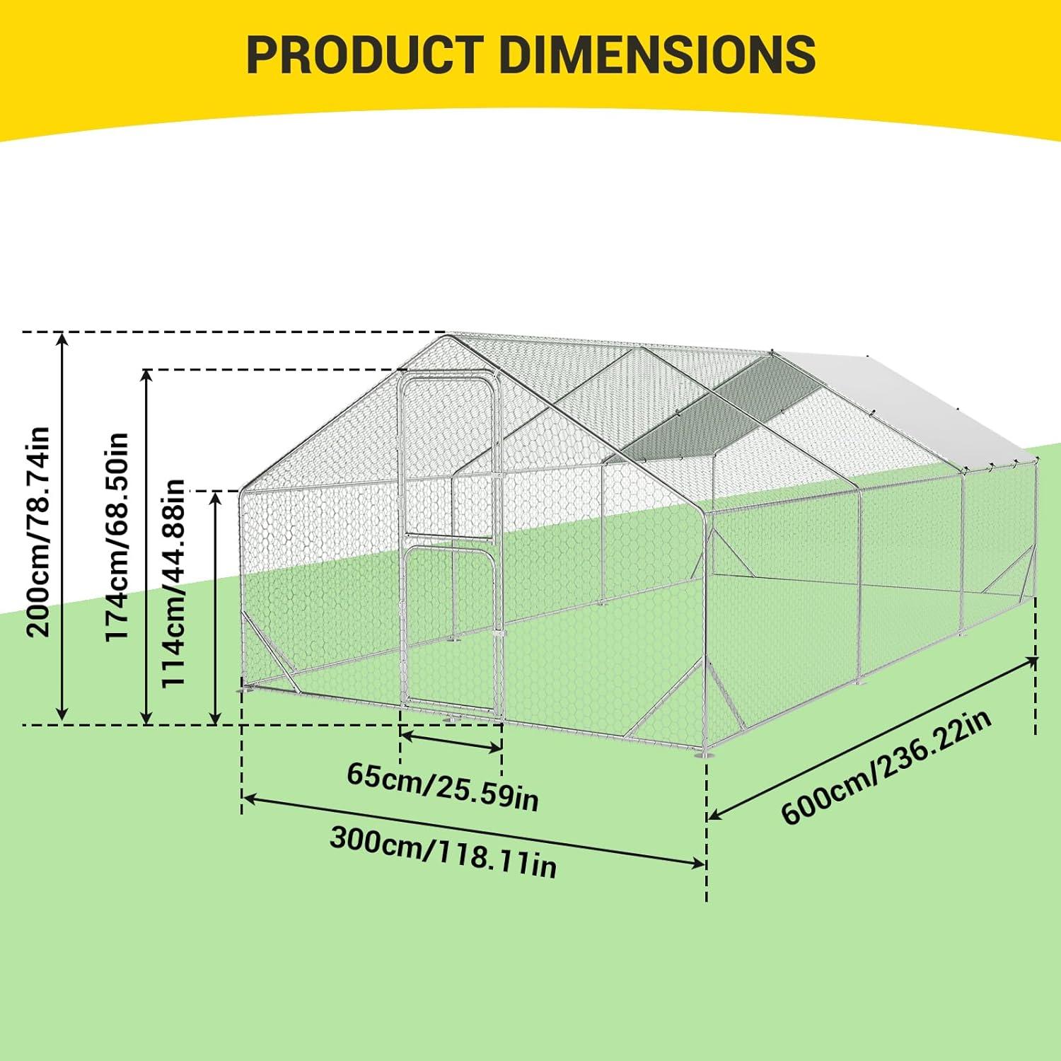 TROPOW Large Metal Chicken Coop, Walk in Chicken Runs with Cover for Yard, Large Chicken Coop with Double Door, Metal Chicken Pens for Outdoor Farm Yard (19.7'L x 9.8'W x 6.6'H)