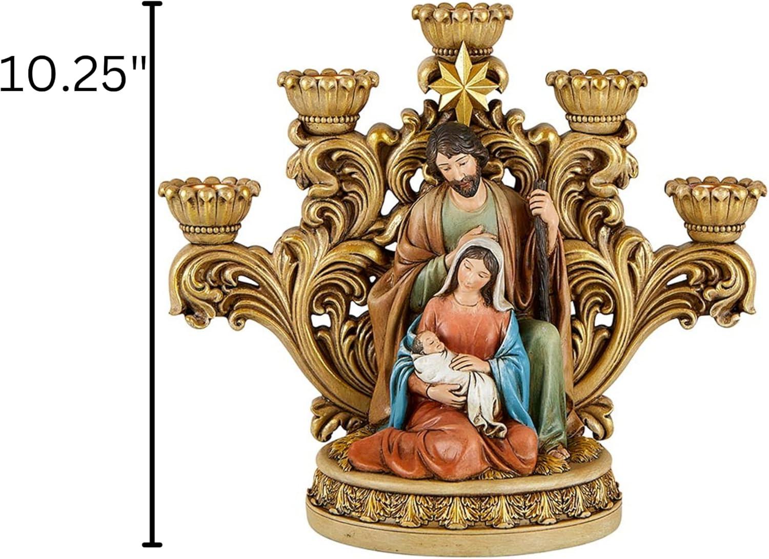 Gold Resin Nativity Star Advent Candleholder with Holy Family