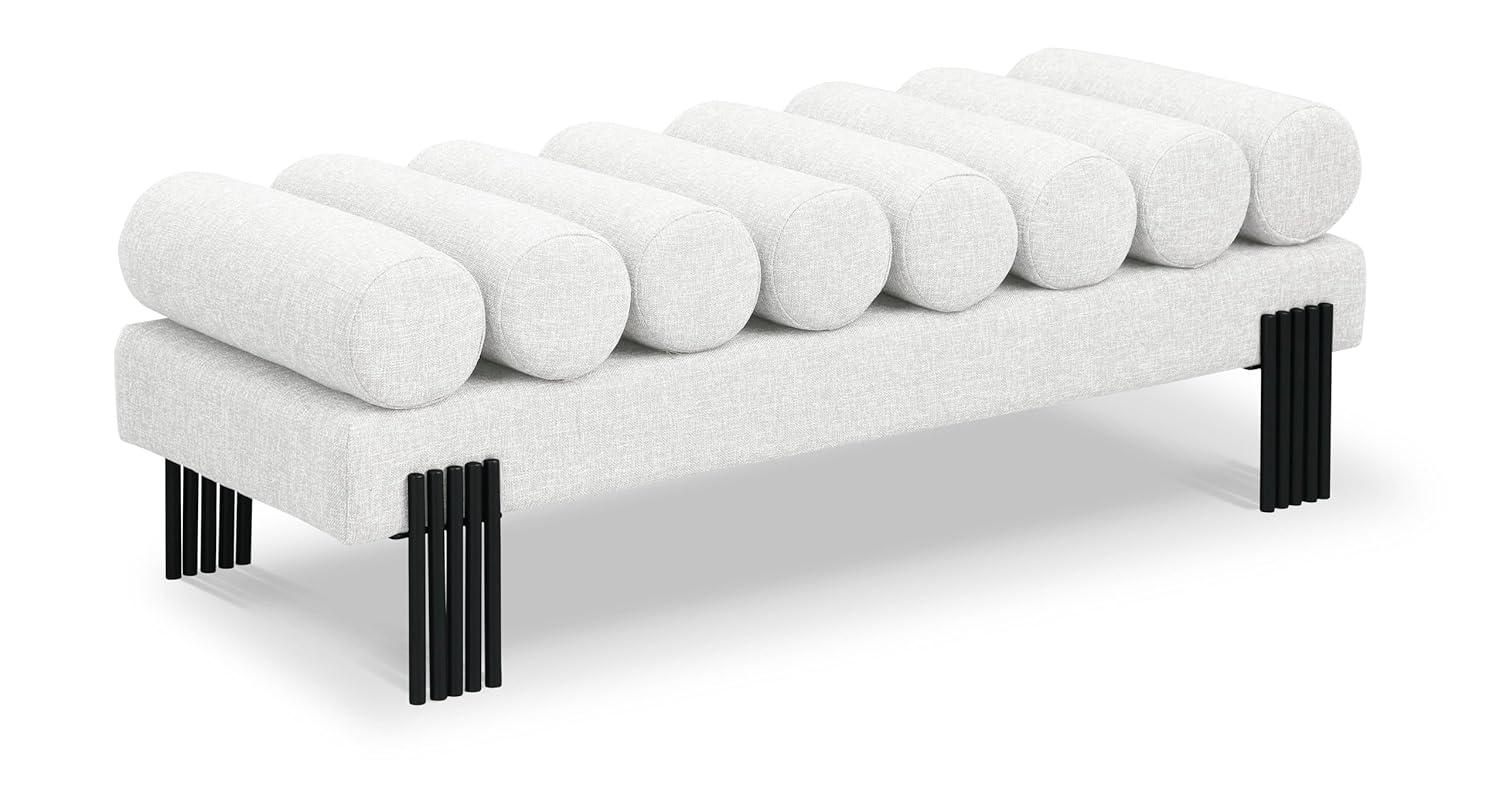 Meridian Furniture Akeela Cream Linen Textured Fabric Bench