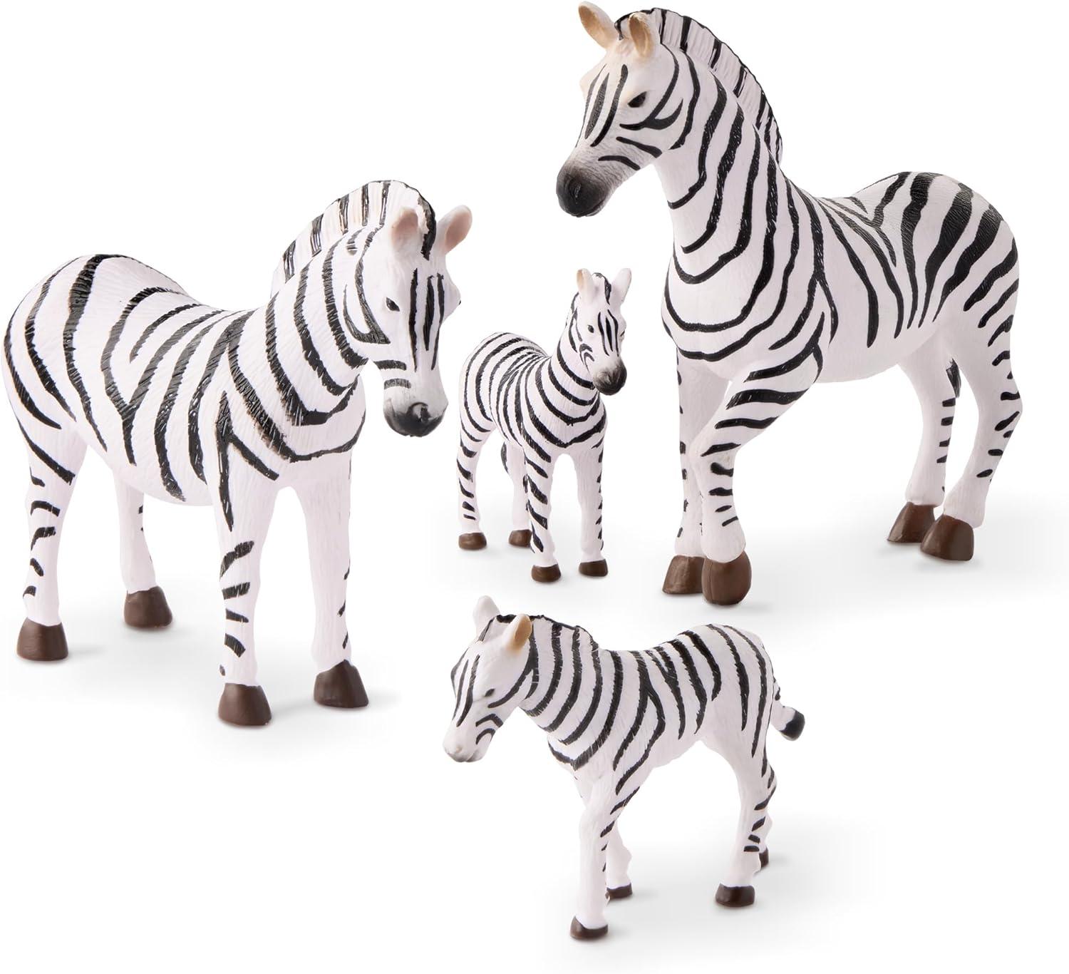 Terra by Battat – 4 Pieces Zebra Family – Realistic Plastic Safari Animals for Kids – Zoo Animal Toys – Educational Figures – Inspires Creative Play – Great Gift for Toddlers & Kids – 3+ Years
