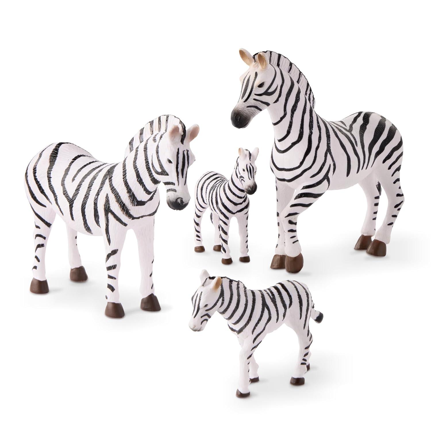 Terra by Battat – 4 Pieces Zebra Family – Realistic Plastic Safari Animals for Kids – Zoo Animal Toys – Educational Figures – Inspires Creative Play – Great Gift for Toddlers & Kids – 3+ Years