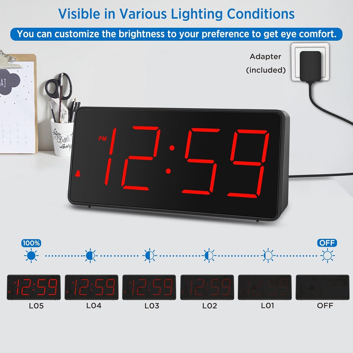 Black Rectangular Digital Alarm Clock with Red Digits