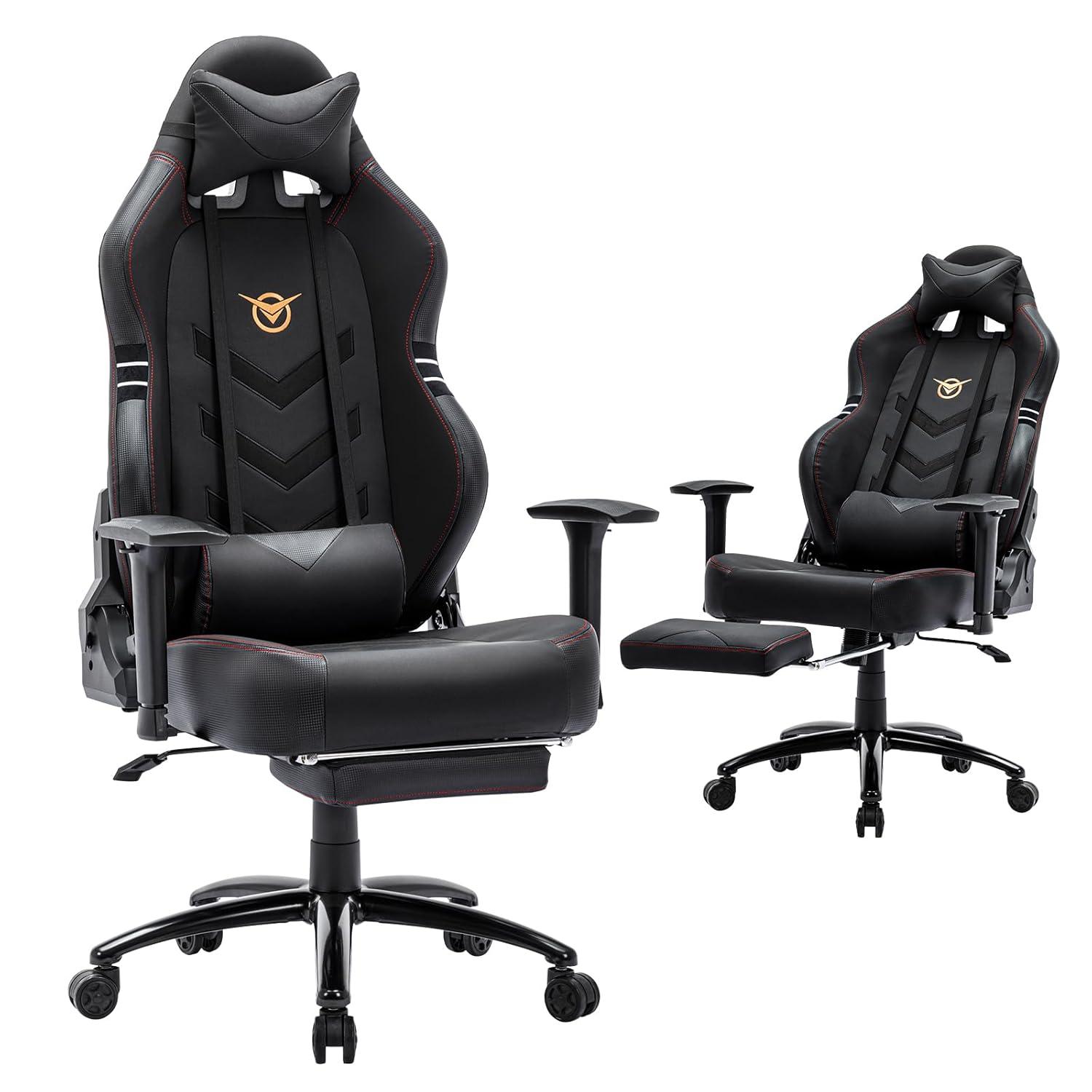 Big and Tall Gaming Chair with Footrest 350lbs-Racing Style Computer Gamer Chair, Ergonomic High Back PC Chair with Wide Seat, Reclining Back, 3D Armrest, Headrest and Lumbar Support for Adult-Black