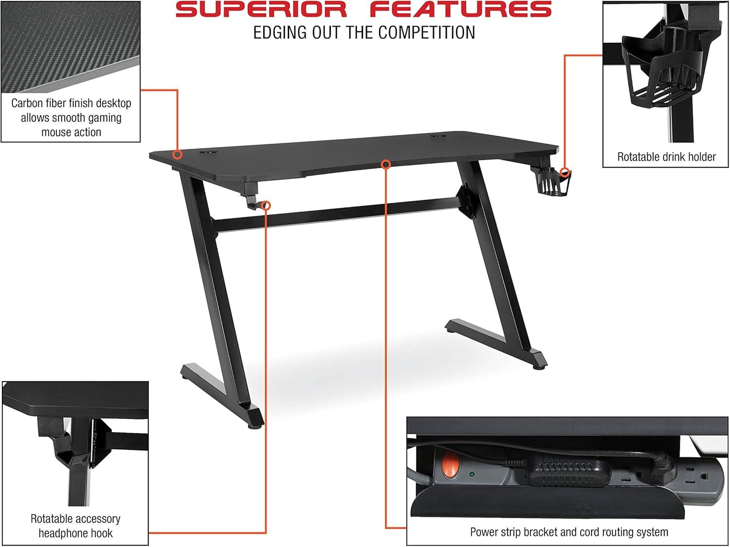 Ghost Battlestation Gaming Desk in Matte Black Top and Red Legs