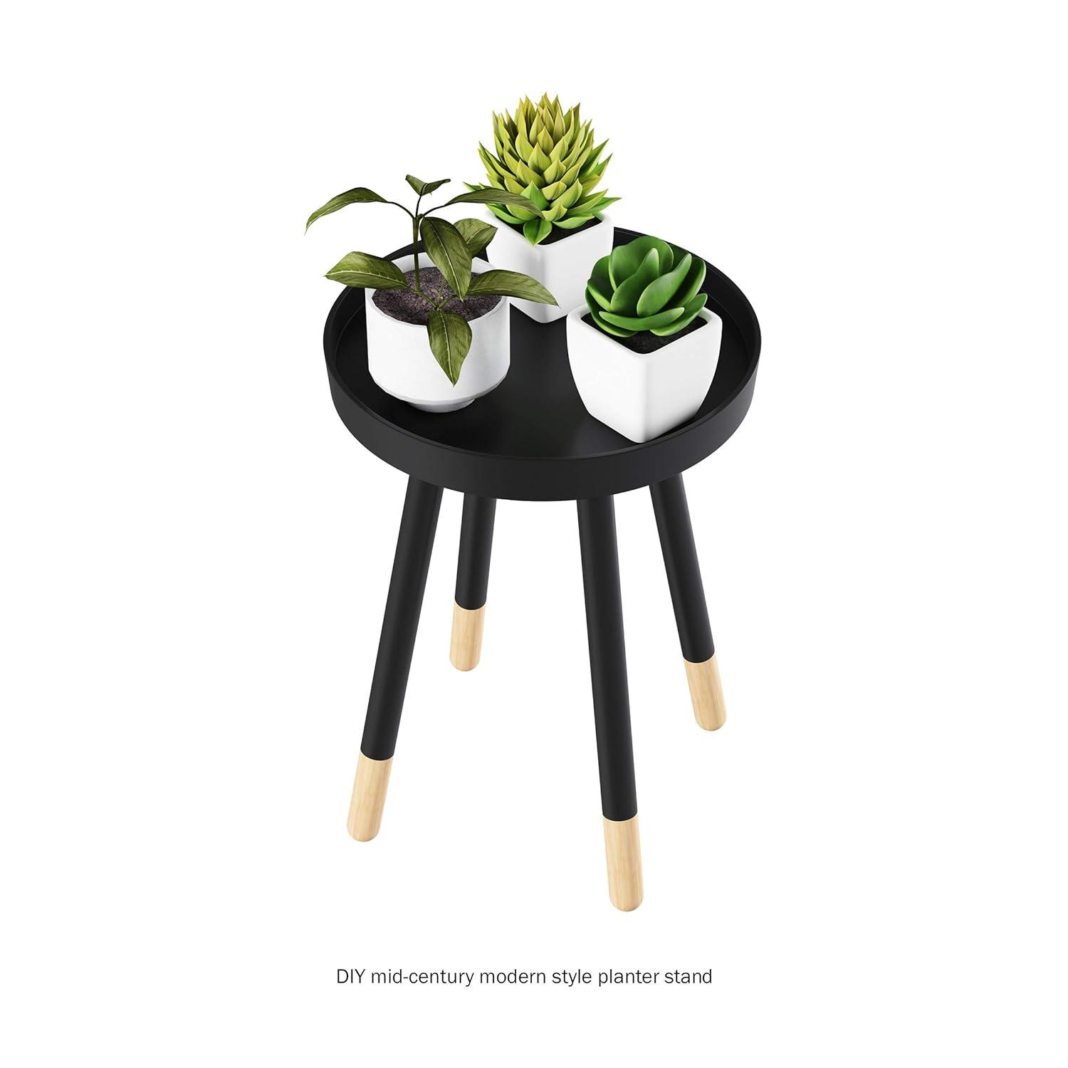 Lavish Home Round Side Table – Modern Wooden Stand with Tray Top, Black