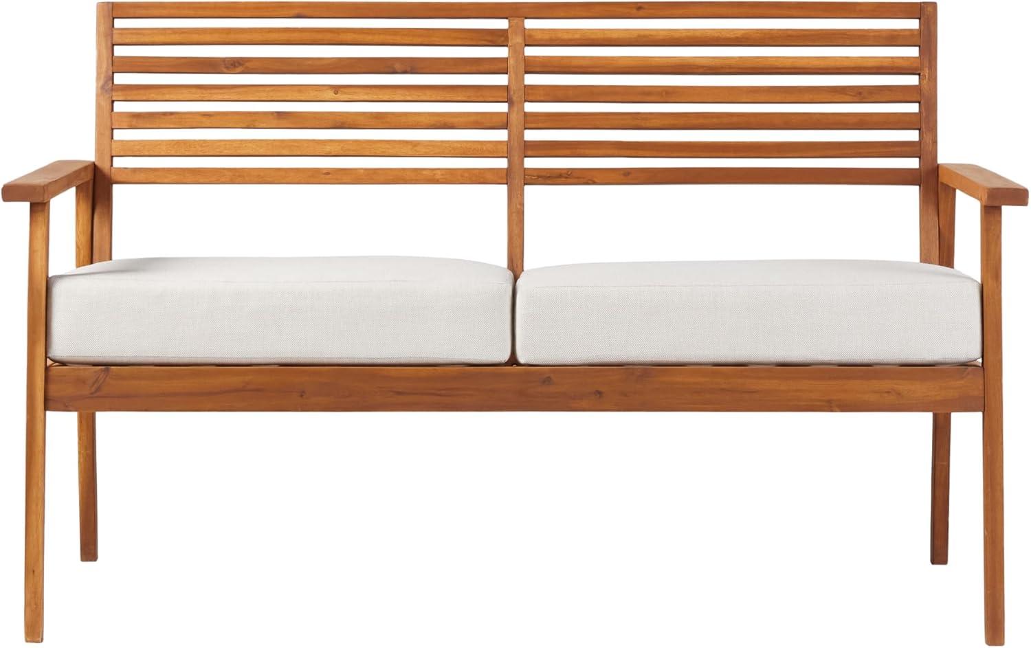 Modern Brown Solid Acacia Wood Outdoor Loveseat with Cushions