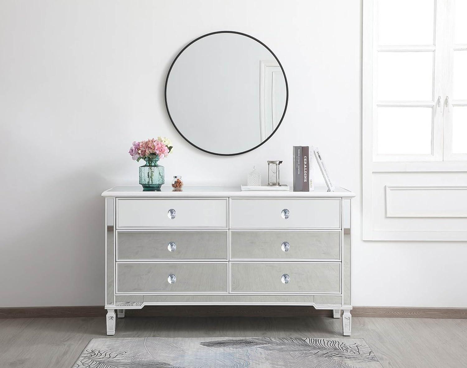 60 inch mirrored 6 drawer chest in antique white