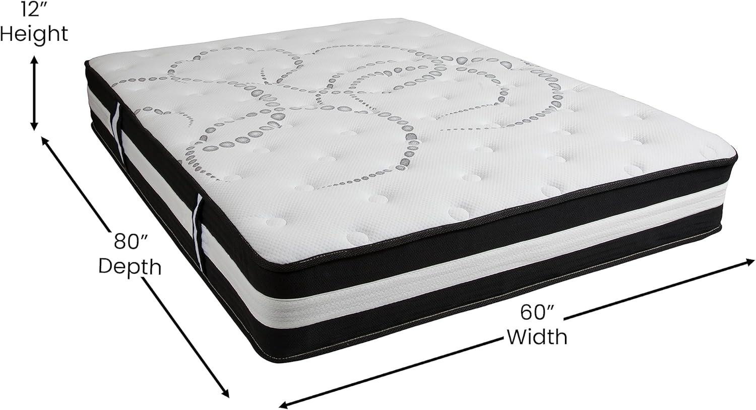 BizChair 12 Inch CertiPUR-US Certified Hybrid Pocket Spring Mattress, Queen Mattress in a Box