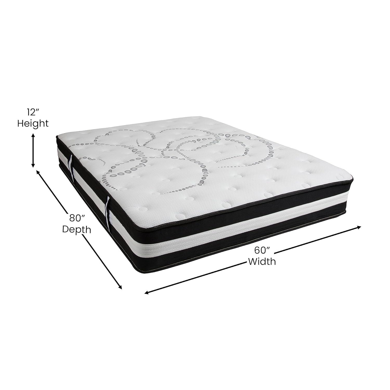 BizChair 12 Inch CertiPUR-US Certified Hybrid Pocket Spring Mattress, Queen Mattress in a Box