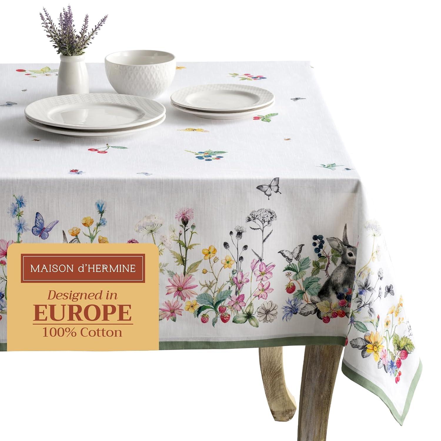 Printemps Floral Cotton Tablecloth for Spring Gatherings, 60" x 90"