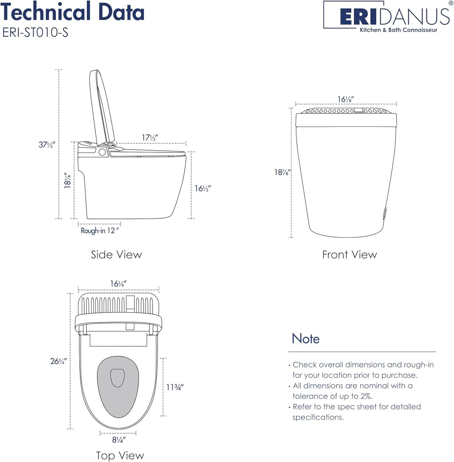 Eridanus White Vitreous China Smart Bidet Toilet with Heated Seat and Remote Control