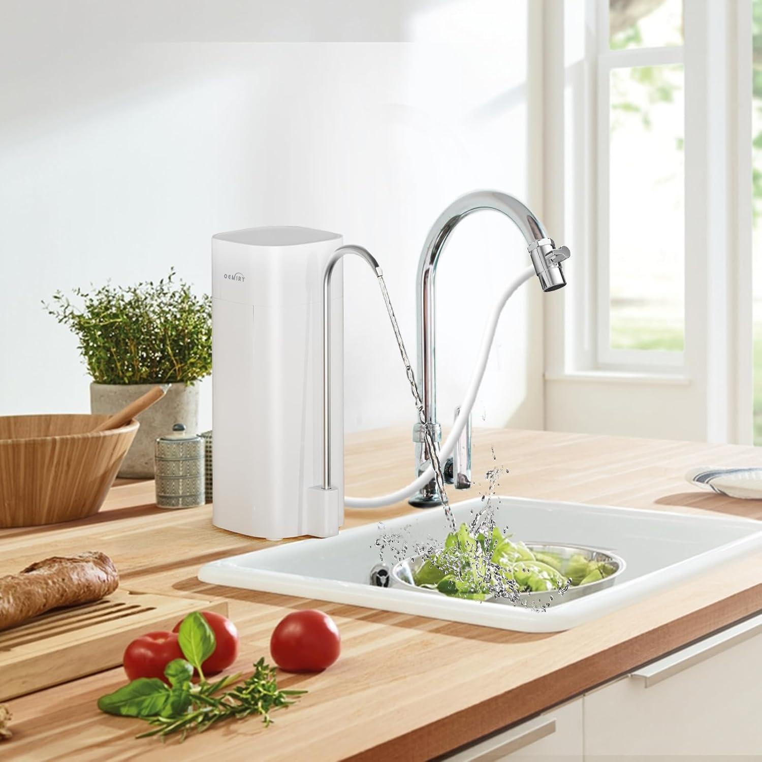 Countertop Water Filtration System, 8000 Gallons Alkaline Water Filter, Reduces 99.99% Lead, Chlorine, Heavy Metals, Bad Taste & Odor OM-CF02(1 Filter Included)