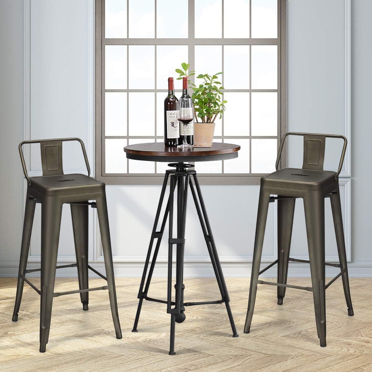 Costway Set of 4 Metal Bar Stools 30'' Bar Height Barstools Industrial w/ Low Back Gun