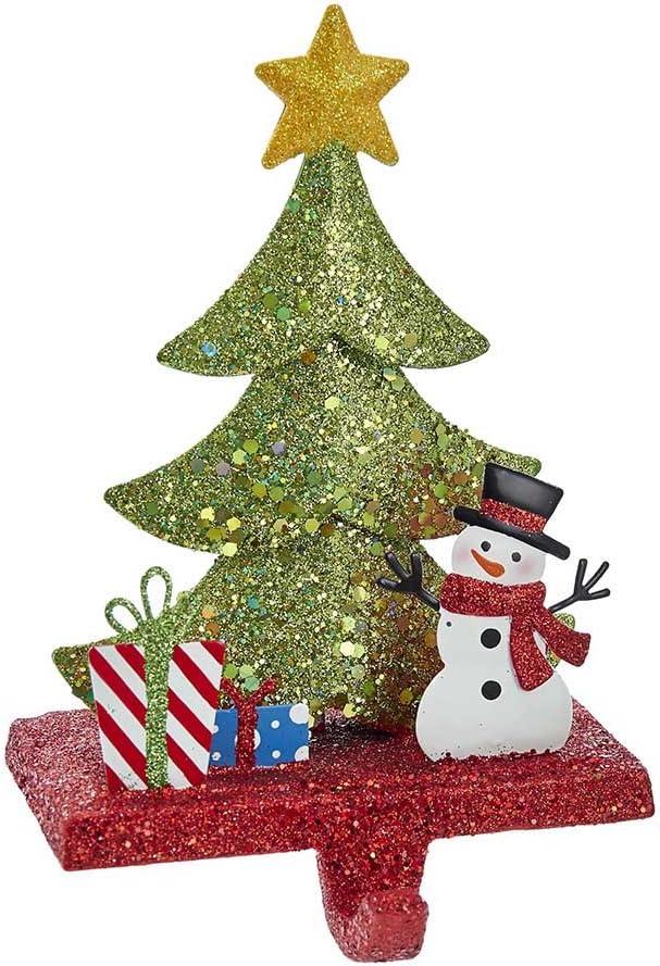 Festive Glittery Christmas Tree Stocking Holder with Snowman