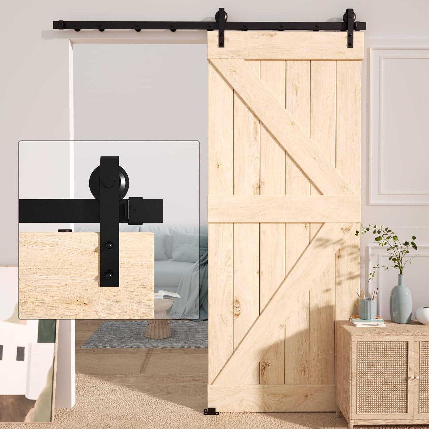 CCJH 6.6Ft Sliding Barn Door Hardware Kit 39.6" Wide for Closet Black Carbon Steel I Shape