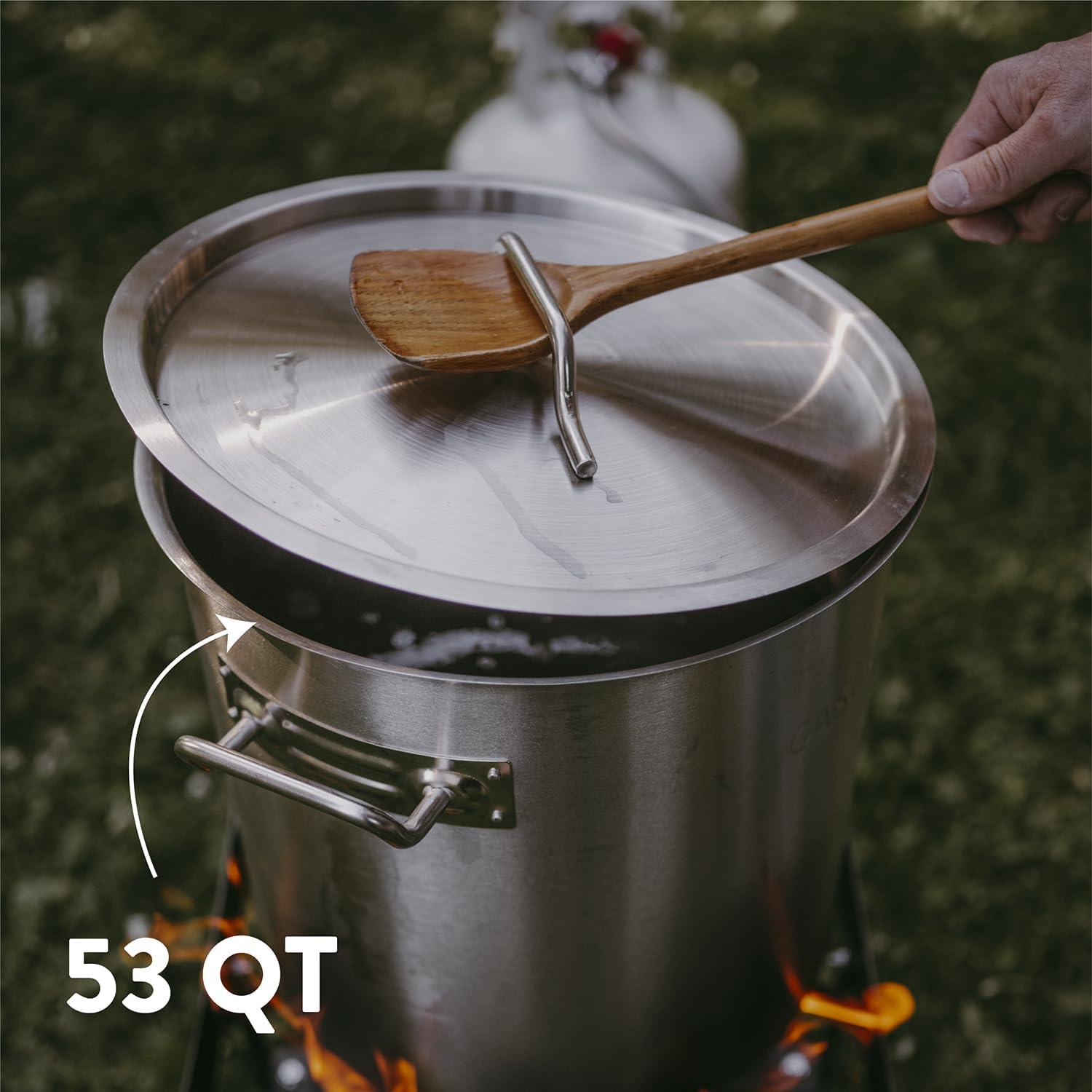 GasOne Stainless Steel Stockpot with Basket – 53qt Stock Pot with Lid and Reinforced Bottom –