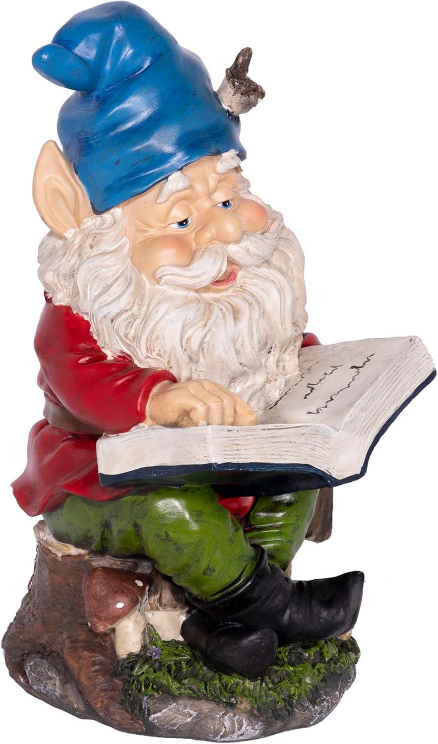 Colorful Resin Garden Gnome Reading Book Statue