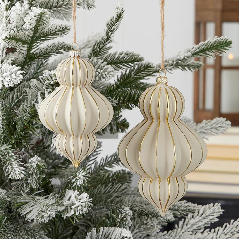 Christmas Gesso Finial Glass Ornament 100mm Set of 3 - Stone