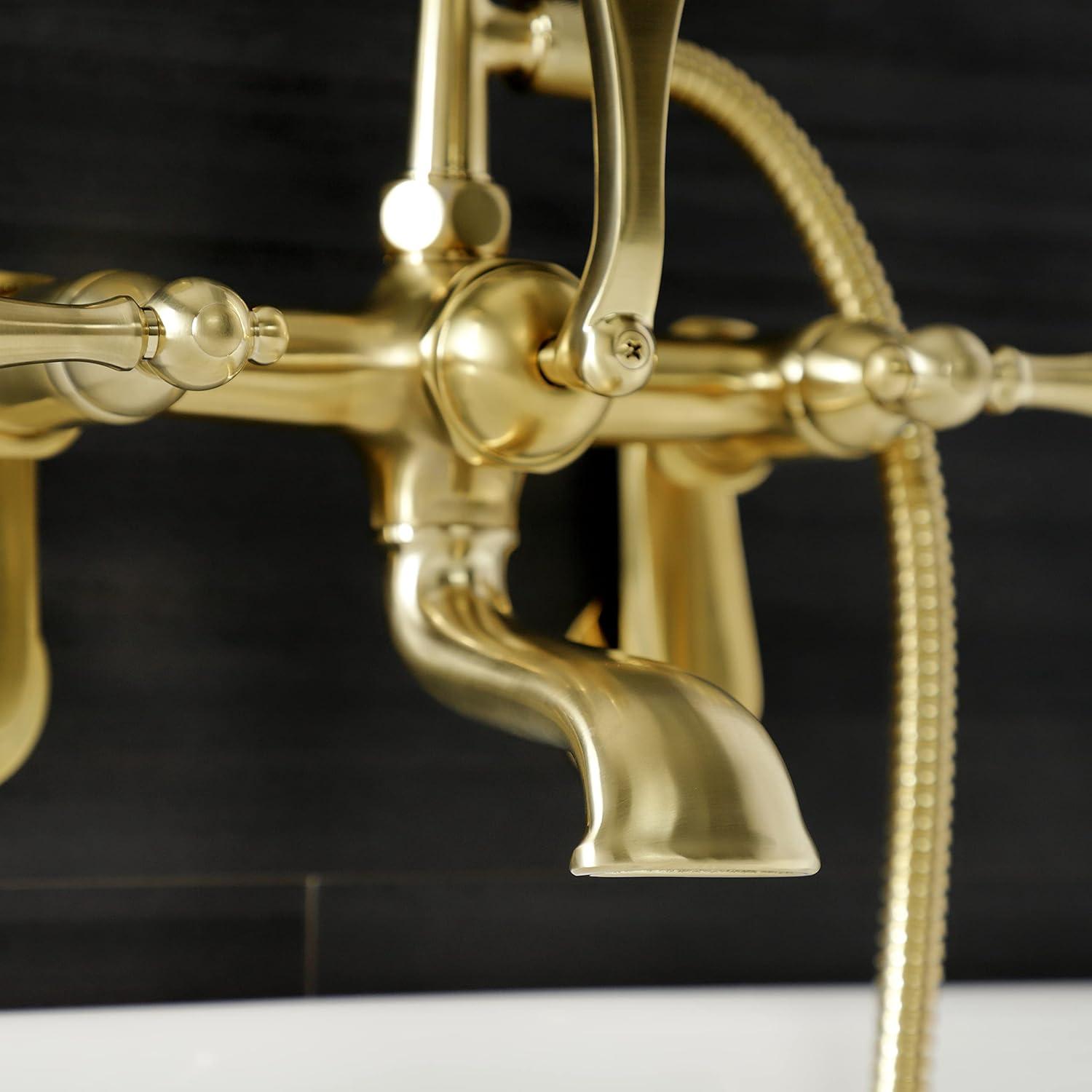 Kingston Brass Aqua Vintage Three-Handle 2-Hole Tub Wall Mount Clawfoot Tub Faucet with Hand Shower