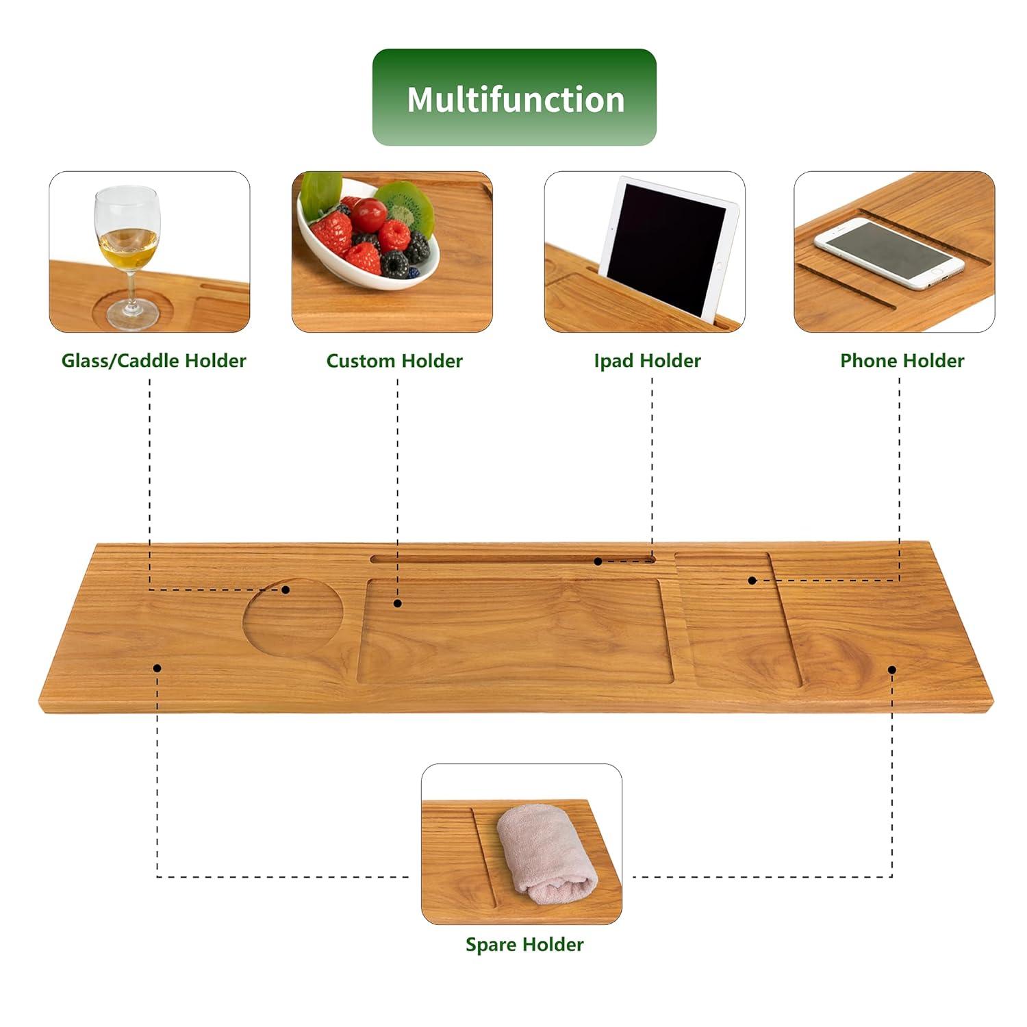 Rebrilliant Teak Bathtub Tray Table, Wooden Bath Board For Tub With Wine And Ipad Holder