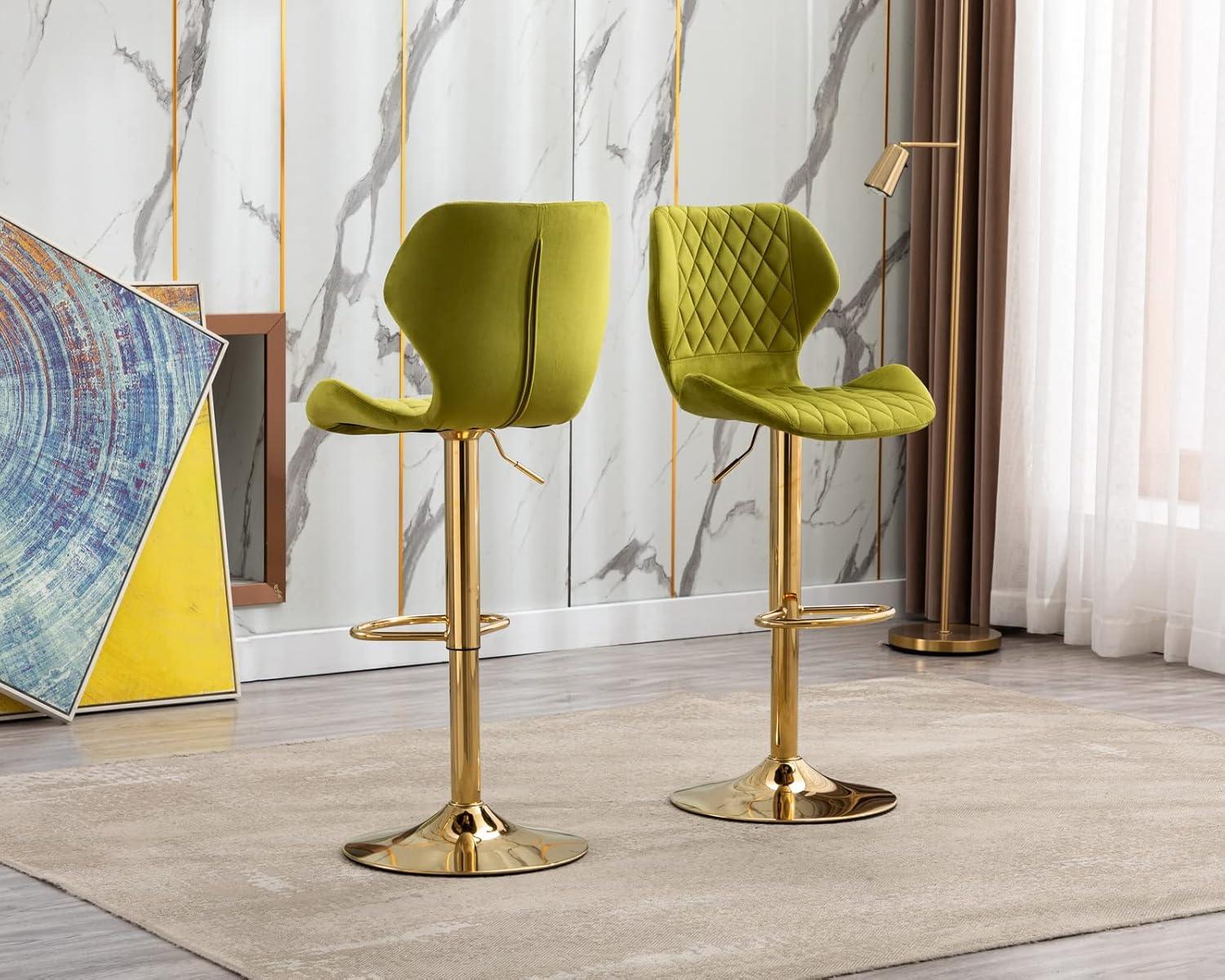 Domiluxe Modern Swivel Bar Stools Set of 2,Velvet Adjustable Counter Height Chairs with Backs, Counter Height Bar Stools with Golden Color Base for Home Kitchen Dining Room,Green