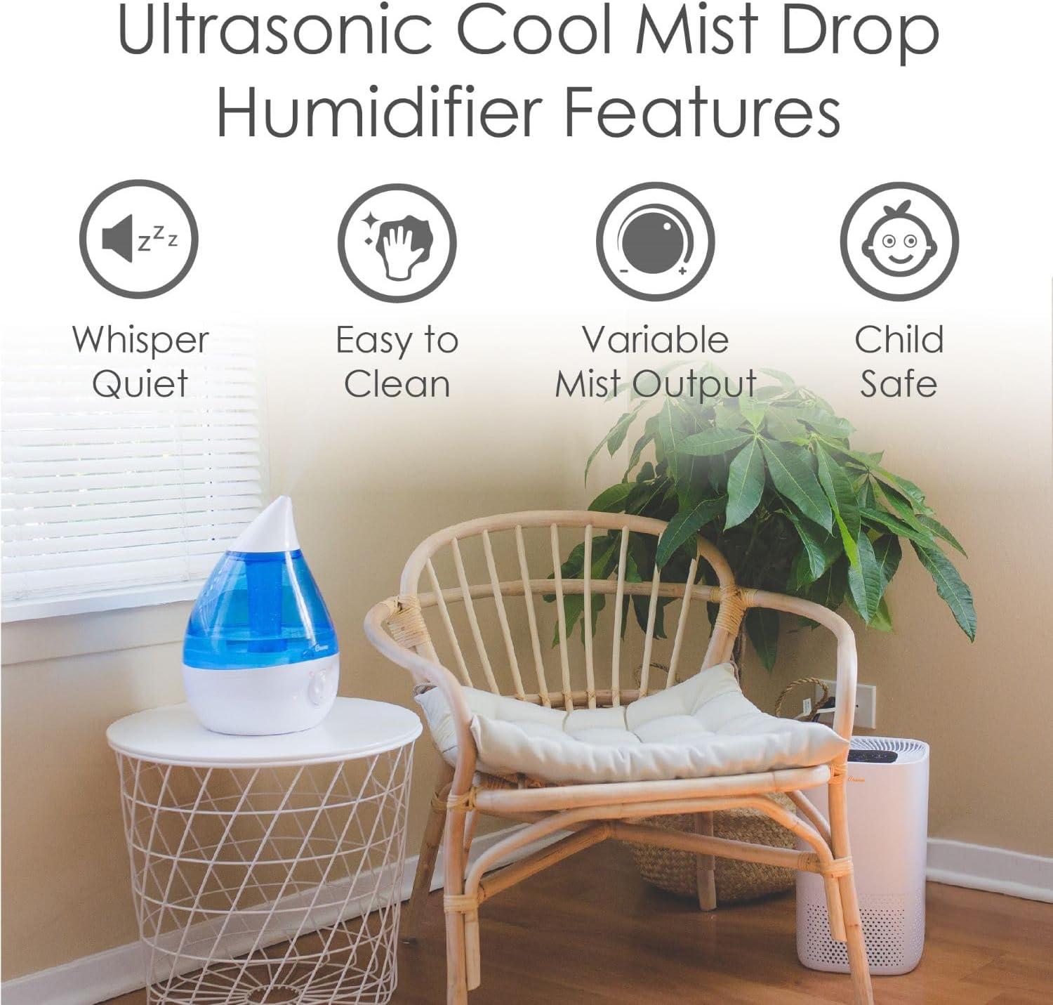 Crane USA 1 Gal. Cool Mist Ultrasonic Humidifier for Bedroom, Office, Nursery, Blue/White, Crane USA