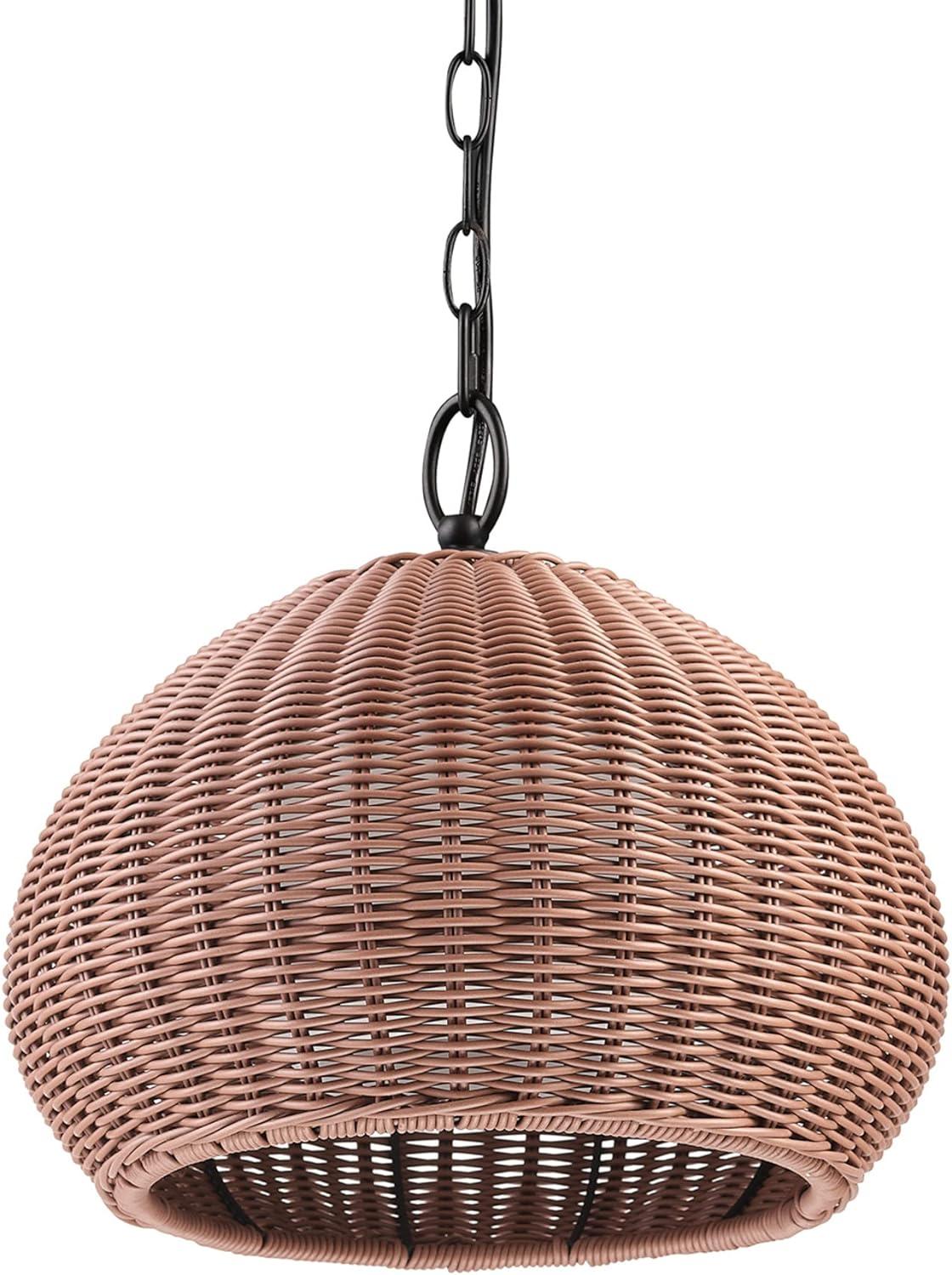 Bronze Rattan Shade Indoor/Outdoor Pendant Light