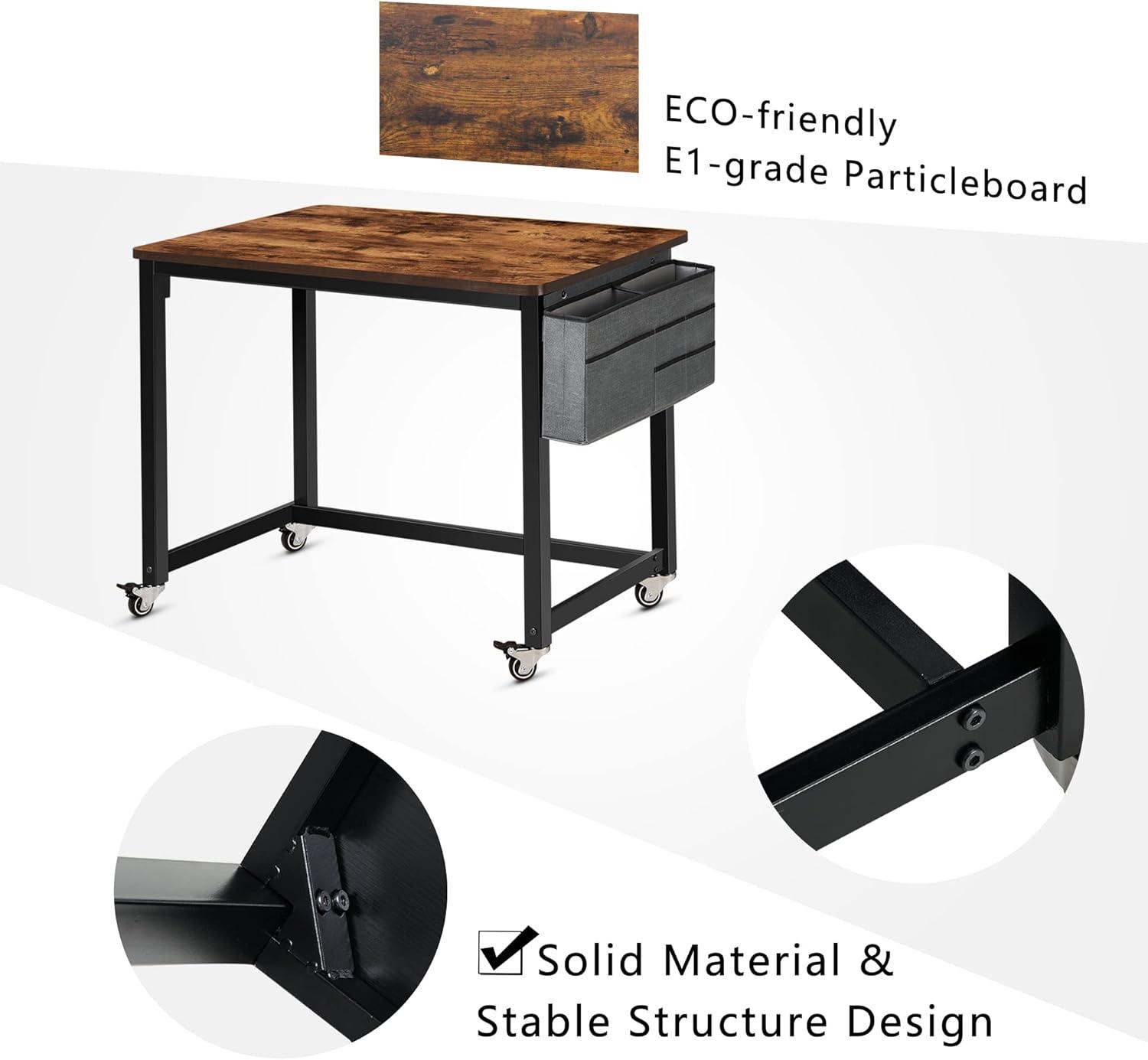 AHB 39" Rolling Computer Desk with 4 Smooth Wheels, Simple Style Mobile Writing Desk Home Office Study Table Movable Workstation with Metal Frame