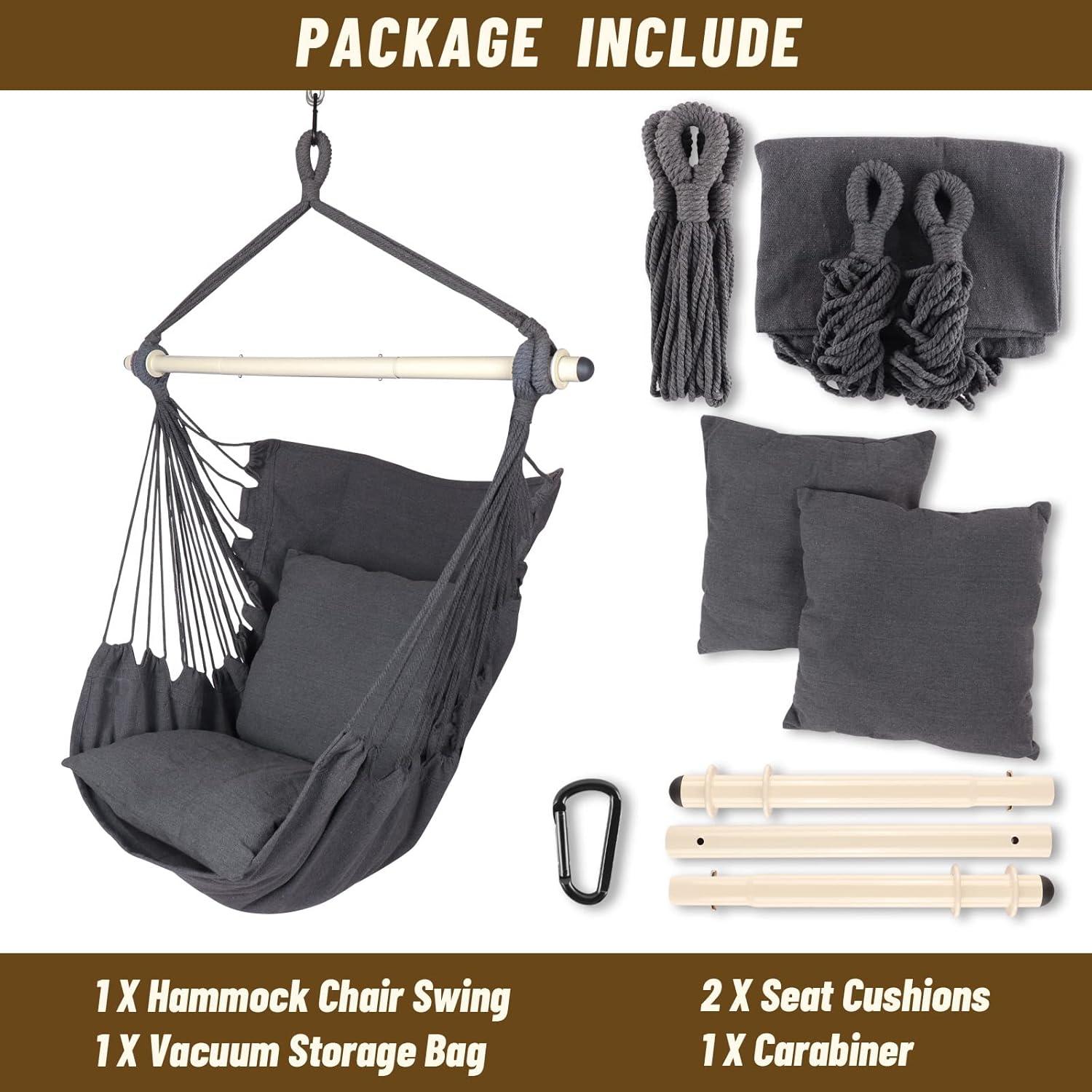 Gray Hanging Hammock Chair with Cushions and Steel Bar