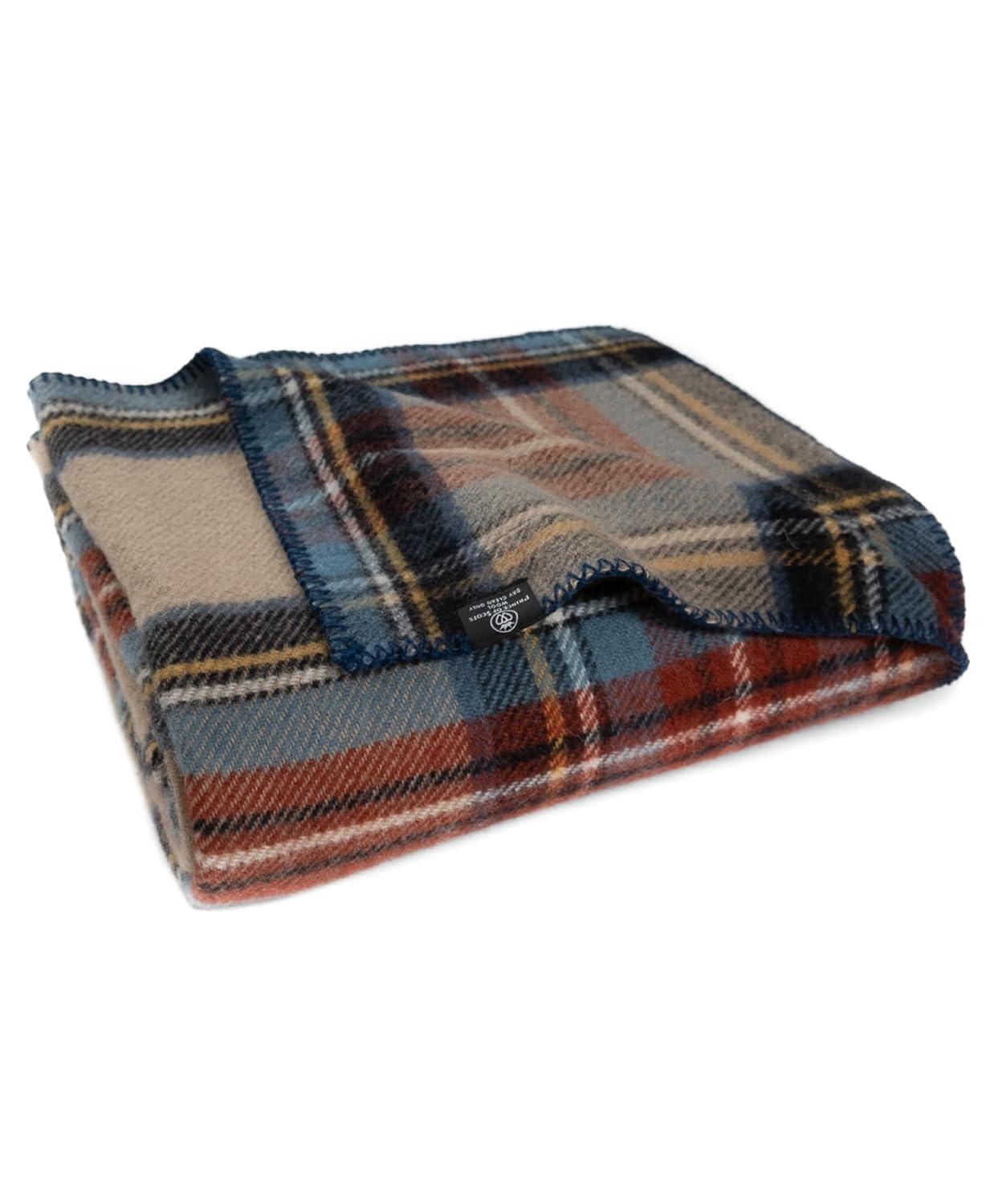 Extra-Large Antique Dress Stewart Wool Tartan Throw Blanket
