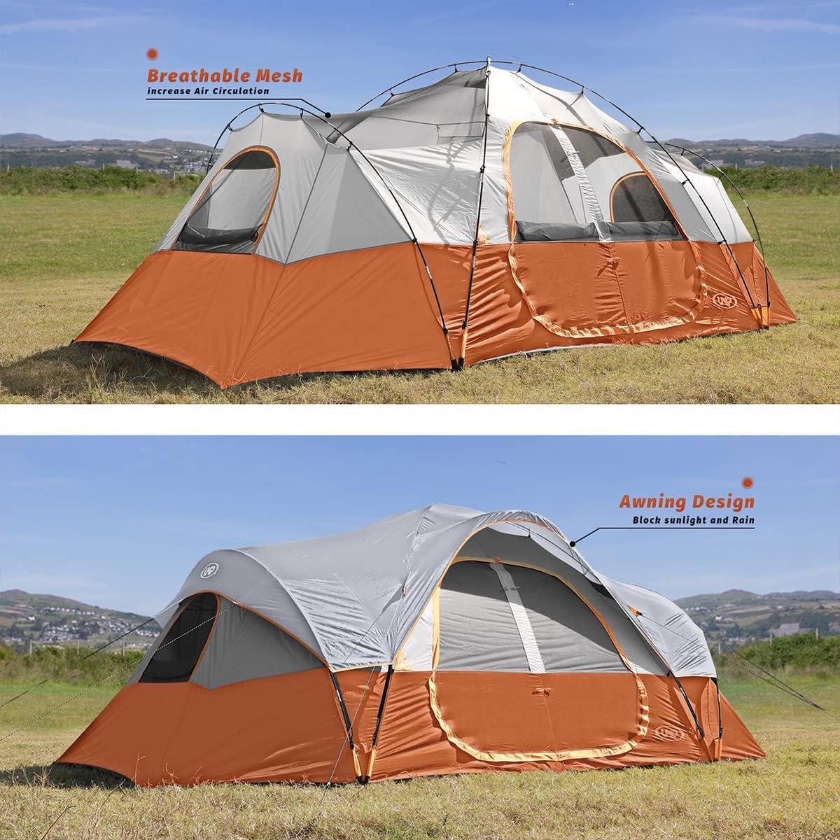 10-Person Orange Polyester 2-Room Camping Tent